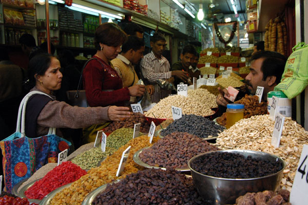 Spice markets line Khari Baoli Road, Old Delhi