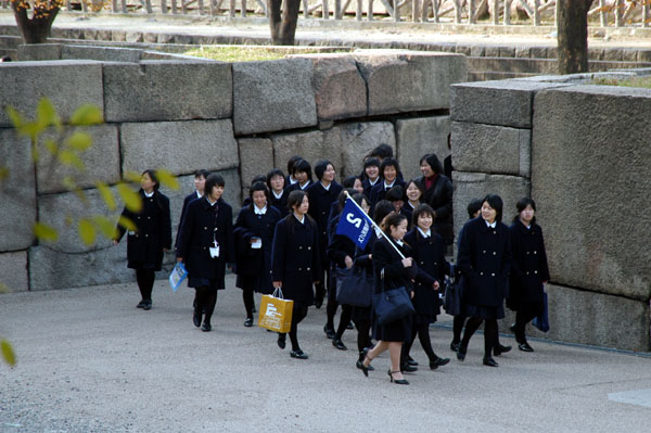 Japanese school group visiting Osaka Castle