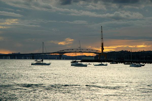 Auckland Harbour Bridge at dusk