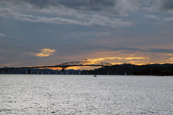 Auckland Harbour Bridge at dusk