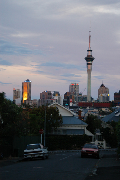 Sky Tower and sunset from Ponsonby