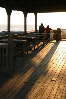 low sun, at the pier