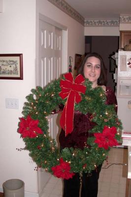 Karen with a wreath