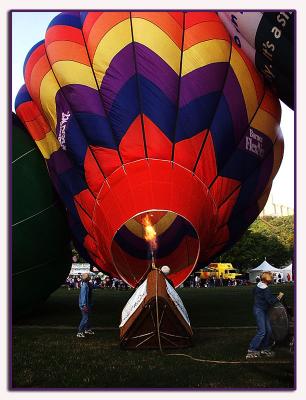 ...crowd together to belch their fire and take off. (balloon)