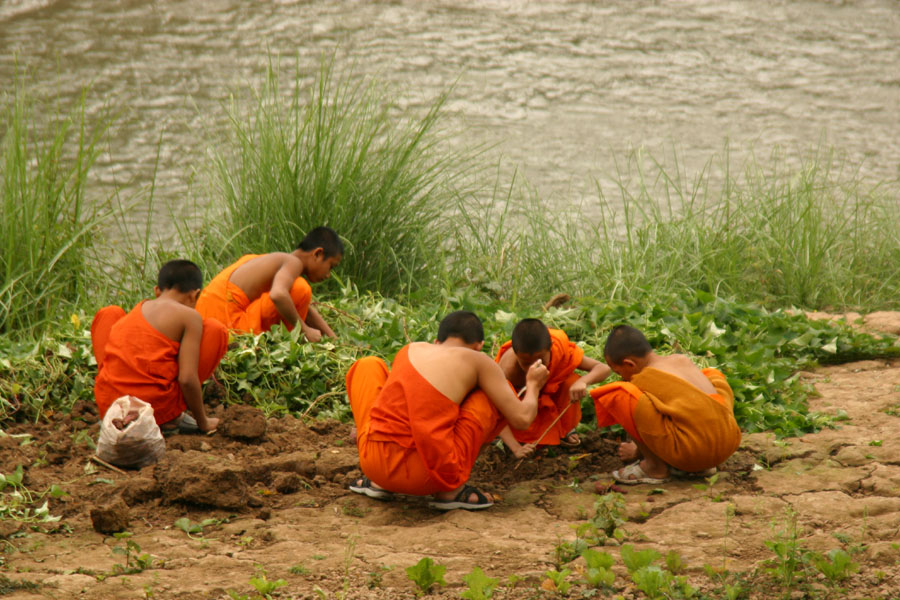 Young monks at work
