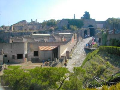 Pompeii - Porta Marina entrance. Surburban baths are on the left side. Pompeii was a booming trading center.