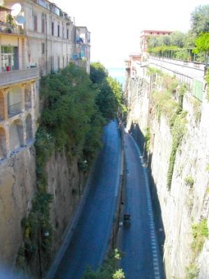 Road and walkway to the marina and sea. This photo was taken near the steps leading down to this area.