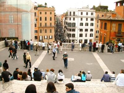 The terrace on the Spanish Steps. Via Condotti, with upscale shops, is in background.