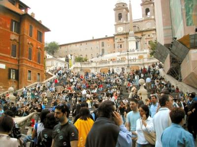 The Spanish Steps - lower part. Saturday night crowd. View from the Piazza di Spagna. 1
