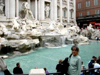 Judy at Trevi Fountain. The two Tritons are with two sea horses - one docile and the other unruly - moods of the sea.