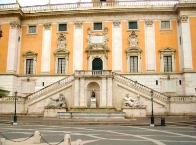 Piazza del Camidoglio on Capital Hill (Capitoline). Michelangelo designed the piazza and facades of the buildings in the 1500's.