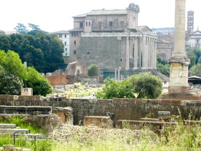 Forum: The building is the Temple of Antoninus and Faustina, 141 c.e. Best preserved building in the Forum.
