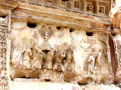 Forum: Jewish prisoners on Arch of Titus (81c.e.) carrying menorah, horns and altar. Celebrates Titus' victory over Jerusalem.
