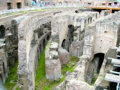 Colosseum: Level below arena. Wild animals lifted to arena from this lower level to battle gladiators.