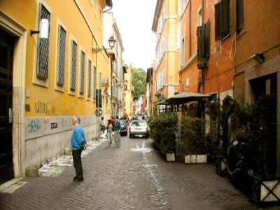 Narrow street in Trastevere near the Tiber River