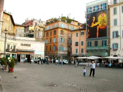 Campo de' Fiori (Field of Flowers): Cultural and geographic center of secular Rome in the 1500's. Relatively few tourists.