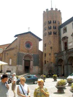 Sant Andrea Church on Piazza Republica. Unusual 12 sided bell tower. Built in 12th-14th c. over Roman and Etruscan structures.