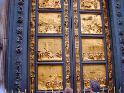 Bronze panels by Ghiberti (1400's) on east doors of Baptistry. These are copies. Originals are in the Duomo Museum.