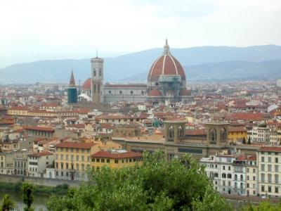 Campanile - by Giotto in 1330's and Duomo (Cathedral of Santa Maria dei Flori) (1290's-1430's) - seen from Piazzale Michelangelo