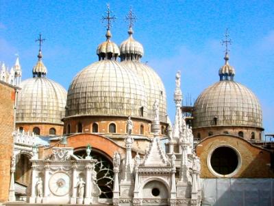 Domes - Basilica of San Marco: Basilica from the 11th century & primarily Byzantine. Has art  from all over the Venetian Empire.