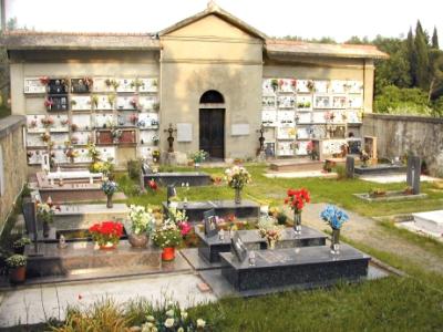 The cemetery in Lecchi. The cemetery is lit at night