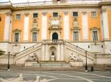 Piazza del Camidoglio on Capital Hill (Capitoline). Michelangelo designed the piazza and facades of the buildings in the 1500s.