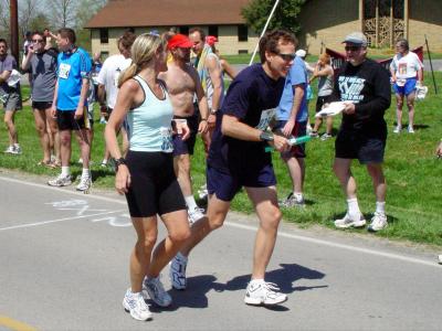 Meg handing off to Garry at 11th exchange