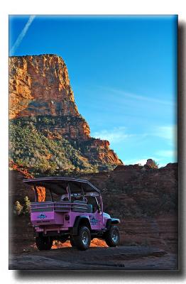 Pink Jeep in the Broken Arrow Canyon
