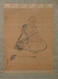 Perplexed Zen Monk - Japanese Scroll Painting on Silk, 18th-19th century, 16x13 inches