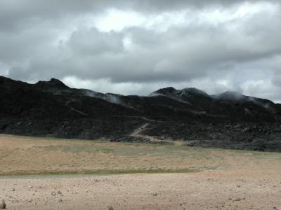 Walking through a strange volcano area