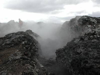 Dark, dead and stony volcano-landscape