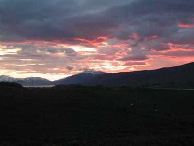 Sunset on camping-site at Akureyri