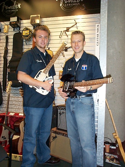 Corey Oliver (on right) of Traveler Guitar (www.travelerguitar.com)