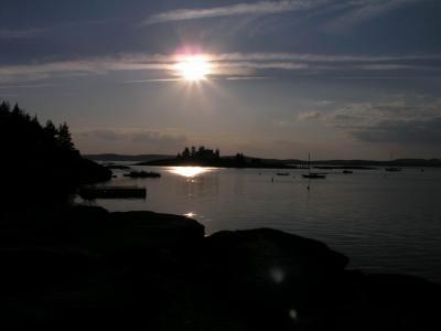 Sun setting over Pumpkin Island Light