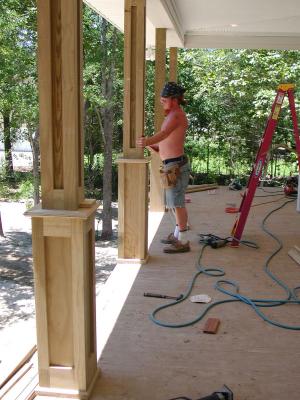 The front porch columns are paneled and ready for the railings