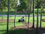 Two firsts - the lawn being mowed,  and Sarah doing the mowing