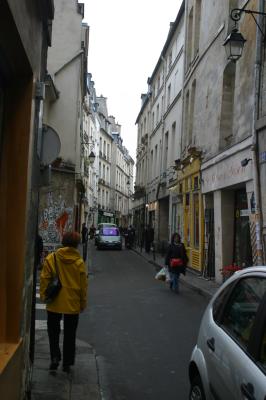 Shops line the narrow streets of the Marais