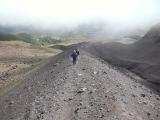 Walking down a lava ridge