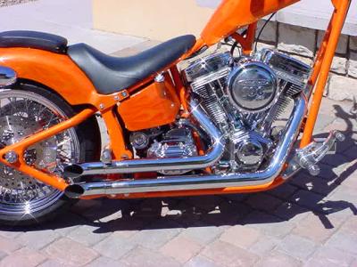 beautiful orange custom Harley chopper