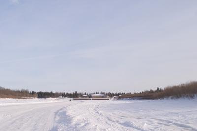 Ecolodge seen from the ice road from Moosonee