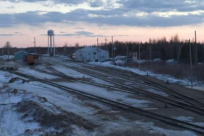 Moosonee yard at sunset