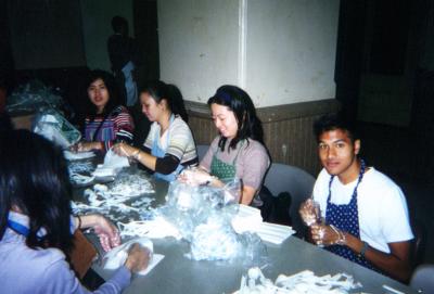 Bagging bread at Xavier Soup Kitchen