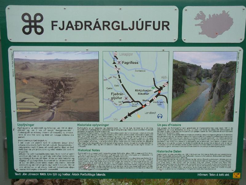 Signboard at Fjarargljfur gorge in southeast