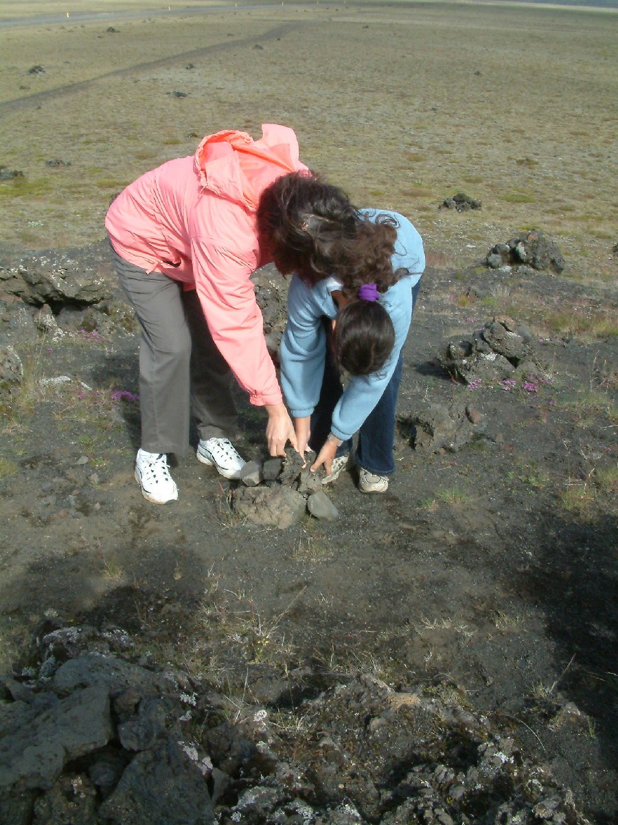 Daughter & Misook stacking rocks at Laufsklavara