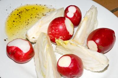 radishes and fennel (dip in seasoned olive oil)