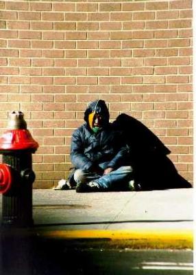 Homeless person in Harlem New York on Thanksgiving morning