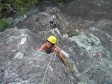 Pierre battling with the crux on pitch 3