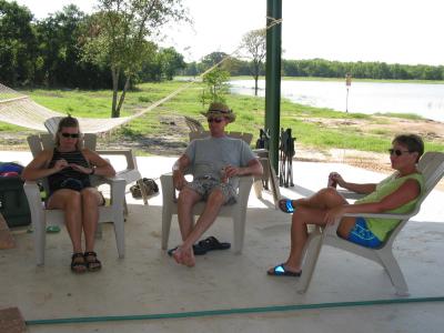 Perri, Paul and Carol staying cool in the shade