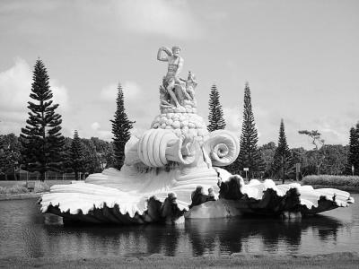 Princeville Fountain At Daylight In Black And WhitebyLisa Young