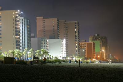 A night shot of the beach not far from the Breakers Hotel on Ocean Boulevard.